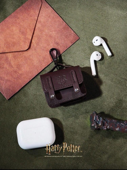تخزين سماعات الآذن حقيبة هاري بوتر harry potter 🪄🦉الآذن بشعار أكواخ هوجوارتس من جلد مصنع،مناسبة للرياضة والسفر والاستخدام اليوم